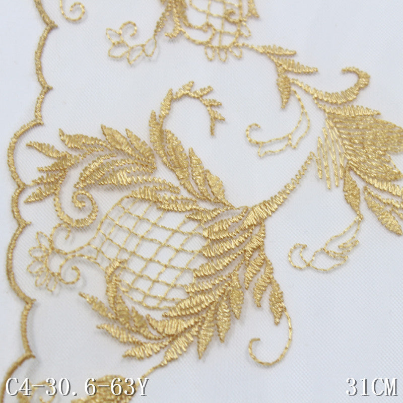 freedombeauty|White Mesh Double-Sided Vintage Flower Embroidery Trim Curtain Sofa Cushion Lace Trim DIY Accessories