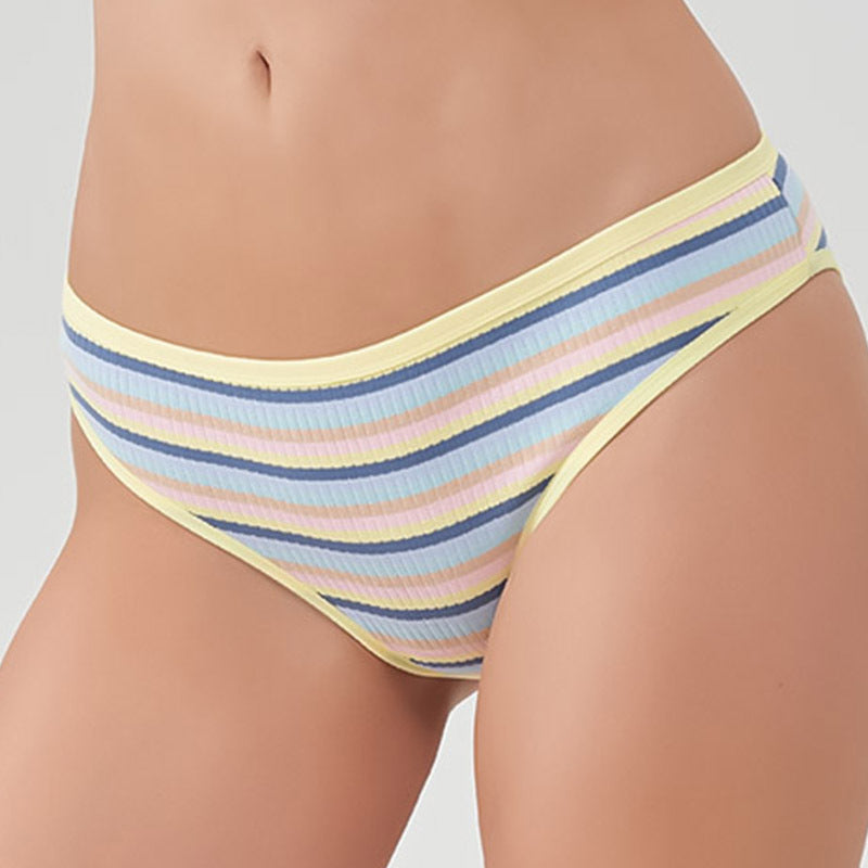 Freedombeauty | European and American New Color Striped Sports Fitness Underwear Rainbow Thread Cotton Ladies Low Waist Sexy Briefs