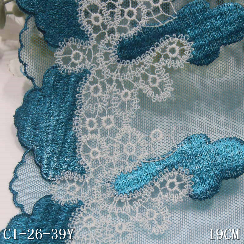 Freedombeauty | Blue Grenadine Single Side Polyester Thread Pattern Embroidery Lace DIY Clothing Sofa Cushion Lace Accessories