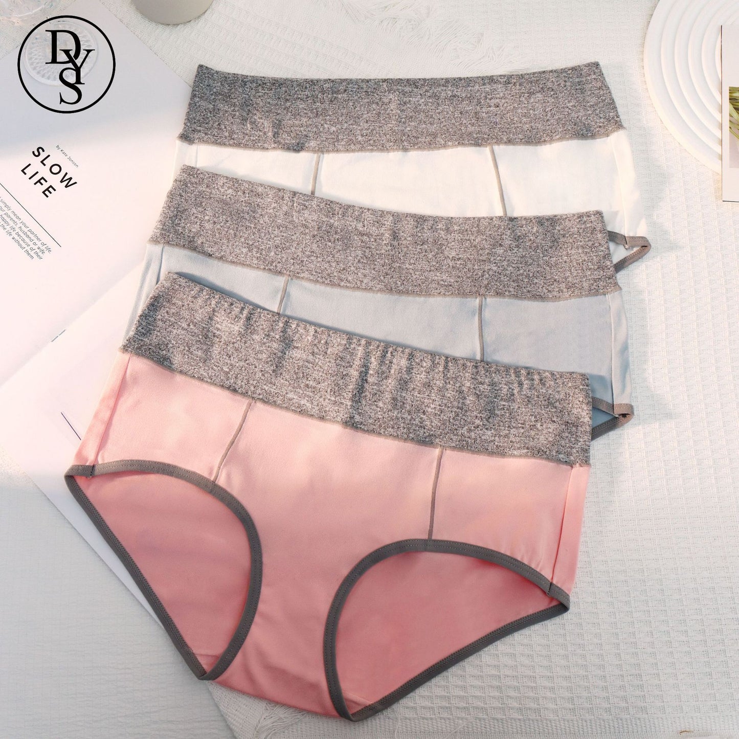 Freedombeauty | plus Size Briefs Color Matching Pure Cotton Mid-Waist Hip Lifting Underwear Women's Waist-Tight European and American Style