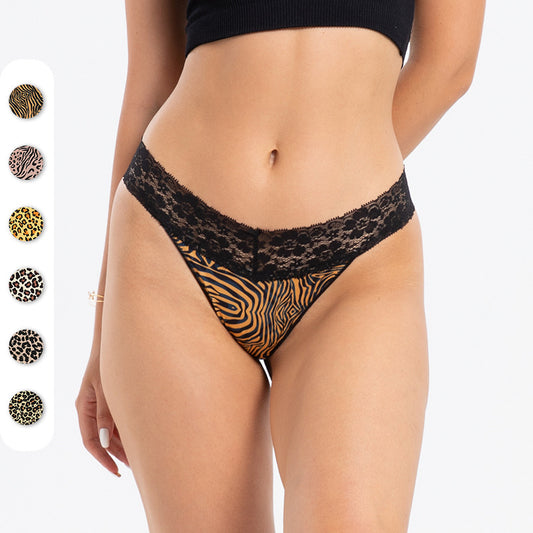 Freedombeauty | plus Size Cotton Underwear Sexy Lace T-Back Invisible Low Waist Hip Lifting Briefs Pattern Support Knitting