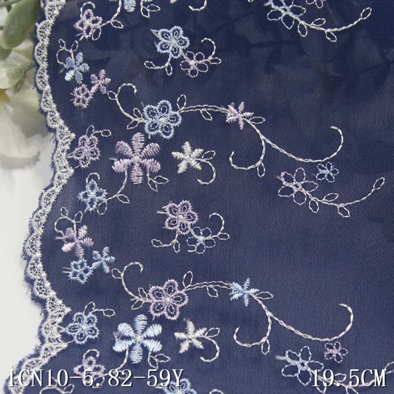 Freedombeauty | Blue Chiffon Unilateral Polyester Thread Small Flower Embroidery Lace DIY Curtain Sofa Cushion Lace Accessories