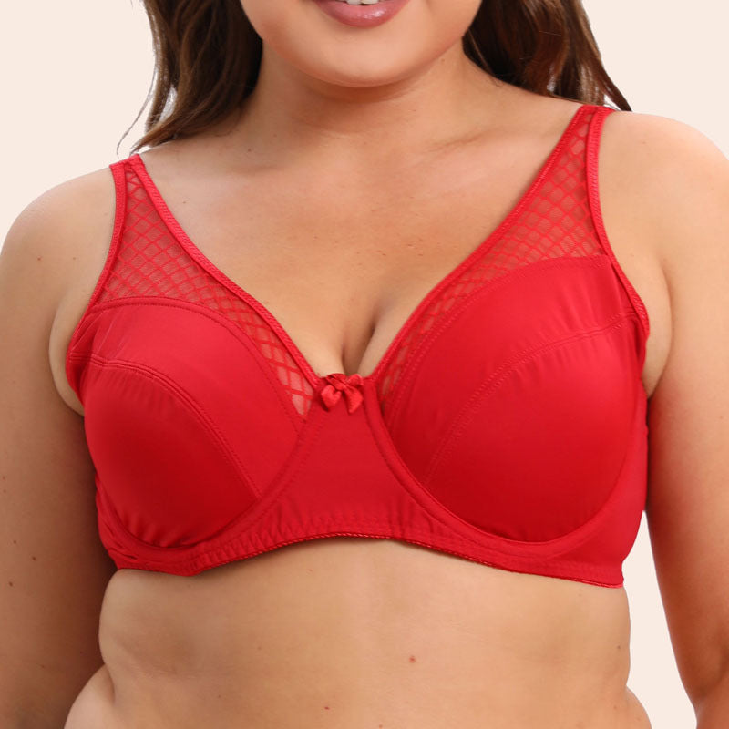 Freedombeauty | Translucent Mesh Stitching Ultra-Thin plus Size Bra Full Cup with Steel Ring Red Birth Year European and American Plump Girls Underwear
