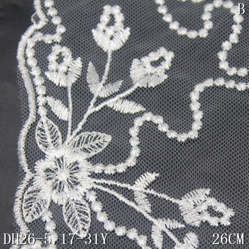 freedombeauty|White Double-Sided Vintage Floral Mesh Embroidery Trim Curtain Sofa Cushion Lace Trim Accessories