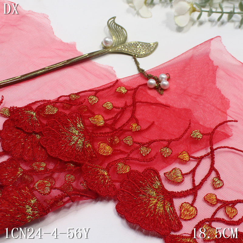 freedombeauty|Two-tone Single-sided Vintage Gold Thread Flower Embroidery Trim Curtain Sofa Cushion Lace Trim DIY Accessories