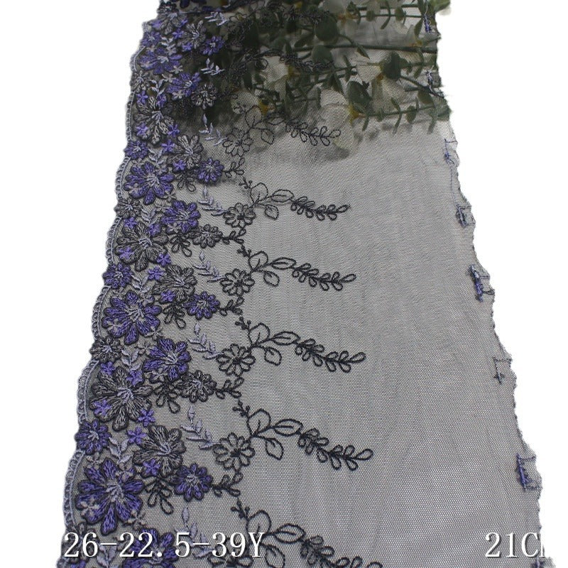 Freedombeauty | Black Mesh Unilateral Vintage Flower Embroidery Lace Clothing Home Textile 21cm Lace Accessories