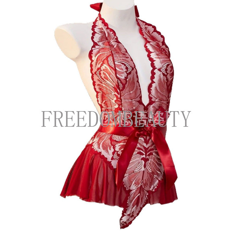 Freedombeauty | New Sexy Lingerie Sexy Backless Halter Lace Mesh Jumpsuit