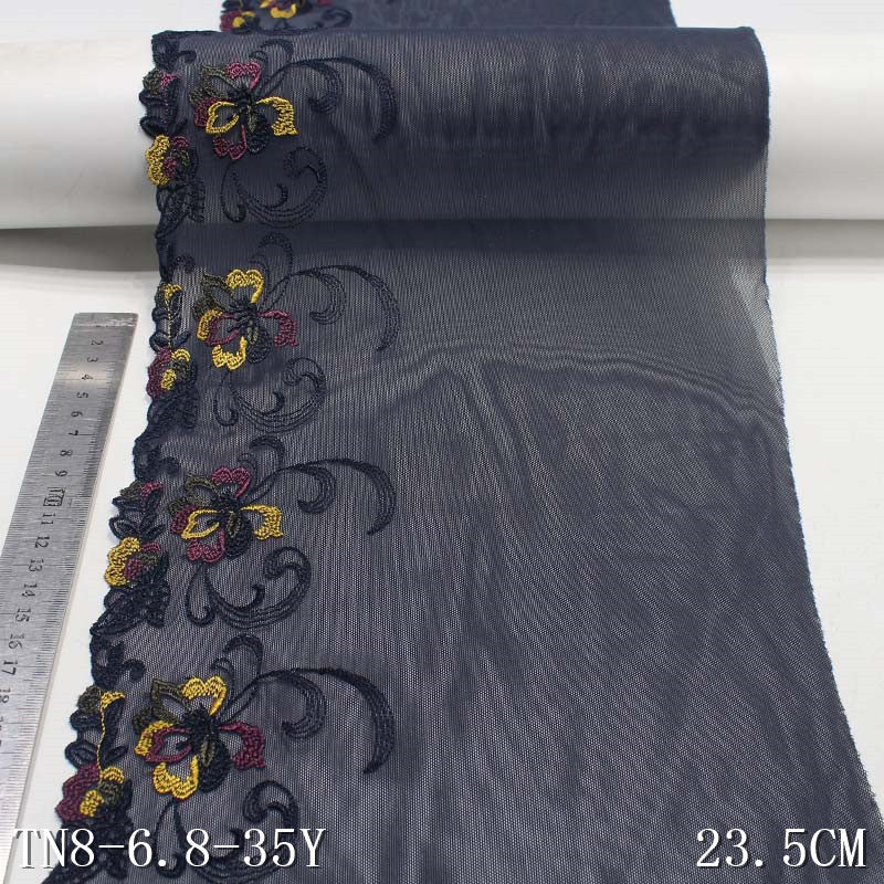 Freedombeauty | Blue Black Polyester Thread Medium Elastic Colorful Flower Embroidery Lace Accessories Curtain Mother Dress Lace
