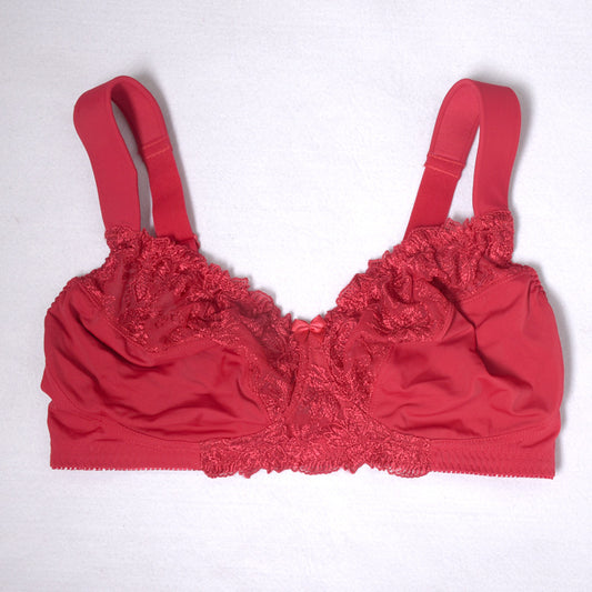 Freedombeauty | Red Full Cup Wireless Ultra-Thin plus Size Bra Embroidered Lace Edge Translucent Sexy European and American Underwear Bra