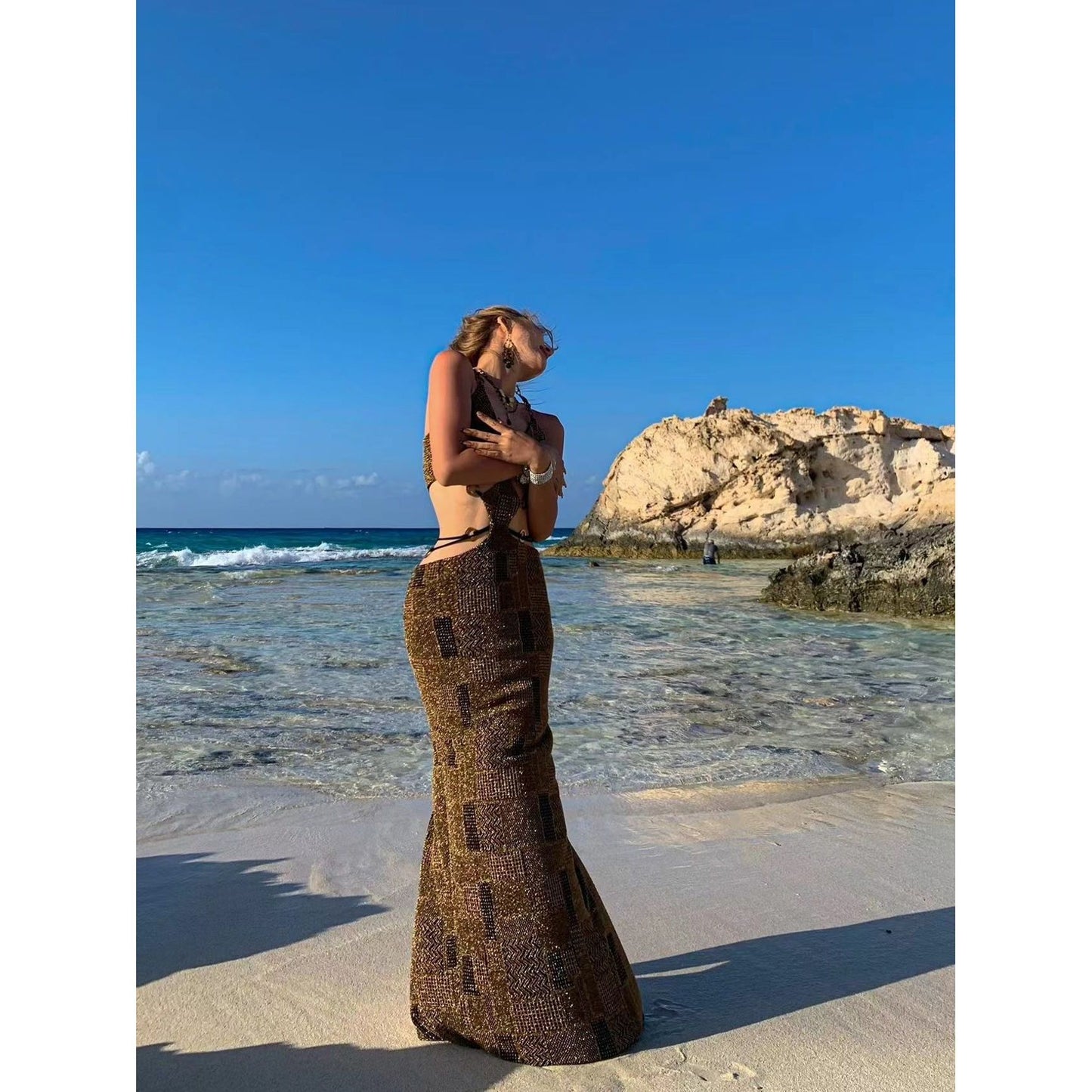 freedombeauty | New Style Swimsuit for Women, Sexy and Elegant, Slimming, Tummy-Hiding Bikini, Island Vacation Long Dress, High-End One-Piece with Hollow Design