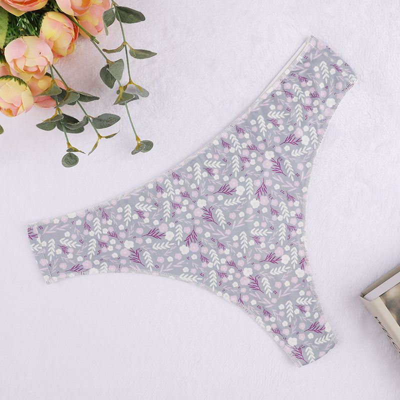 Freedombeauty | T-Back Women's High-Elastic Butterfly Print Leopard Print Low Waist Pure Cotton Underwear Bamboo Velvet Comfortable Hip Lift