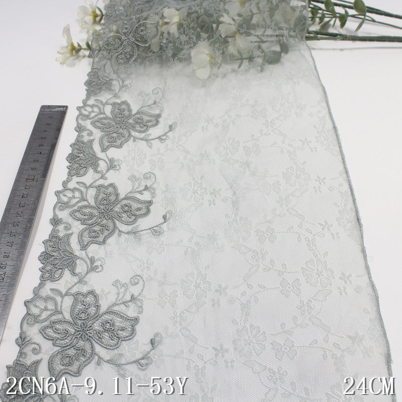 Freedombeauty | Cyan Unilateral Vintage Flower Warp Knitting Net Embroidery Lace Curtain Sofa Cushion Lace Accessories