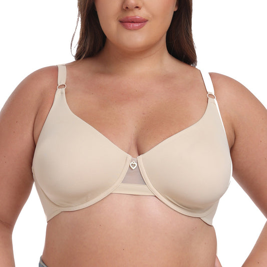 Freedombeauty | Solid Color Full Cup with Steel Ring Ultra-Thin Ice Silk Seamless Big Chest Slimming Bra plus Size Underwear European and American EF