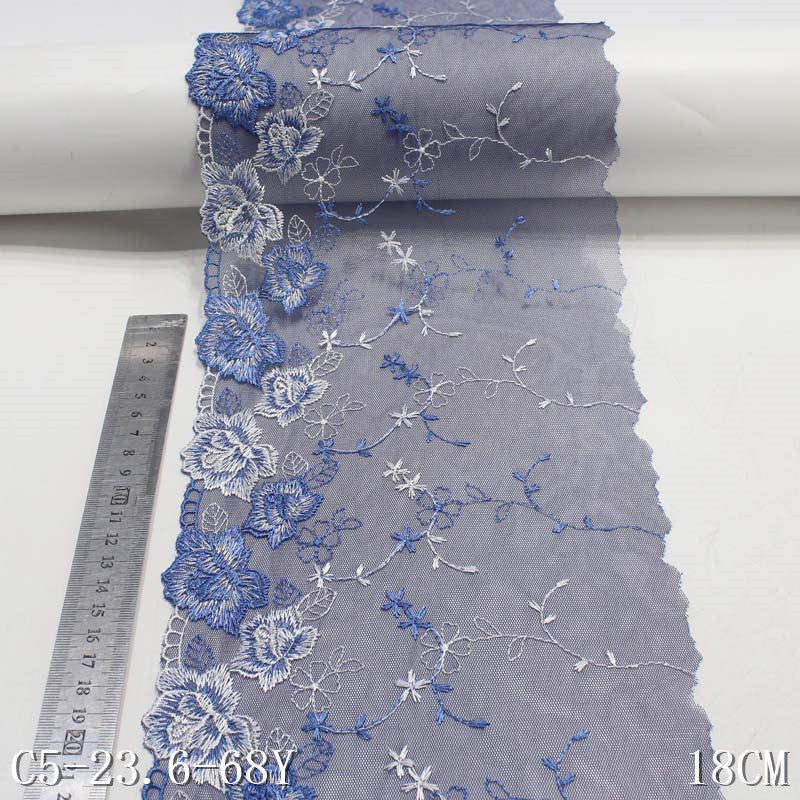 Freedombeauty | Blue Single Side Polyester Thread Small Flower Mesh Embroidery Lace Curtain Sofa Cushion Lace Accessories