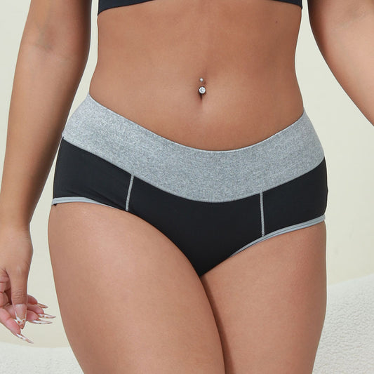 Freedombeauty | plus Size Briefs Color Matching Pure Cotton Mid-Waist Hip Lifting Underwear Women's Waist-Tight European and American Style