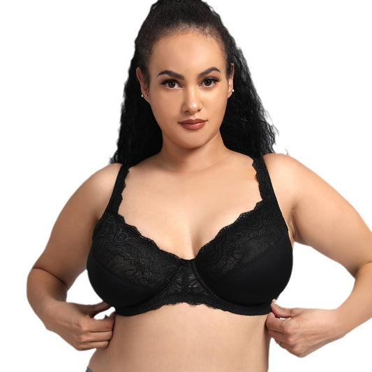 Freedombeauty | 2021 New Boutique European and American plus Size Bra Women's Ultra-Thin Plump Girls Steel Ring Lace Underwear Big Chest Small