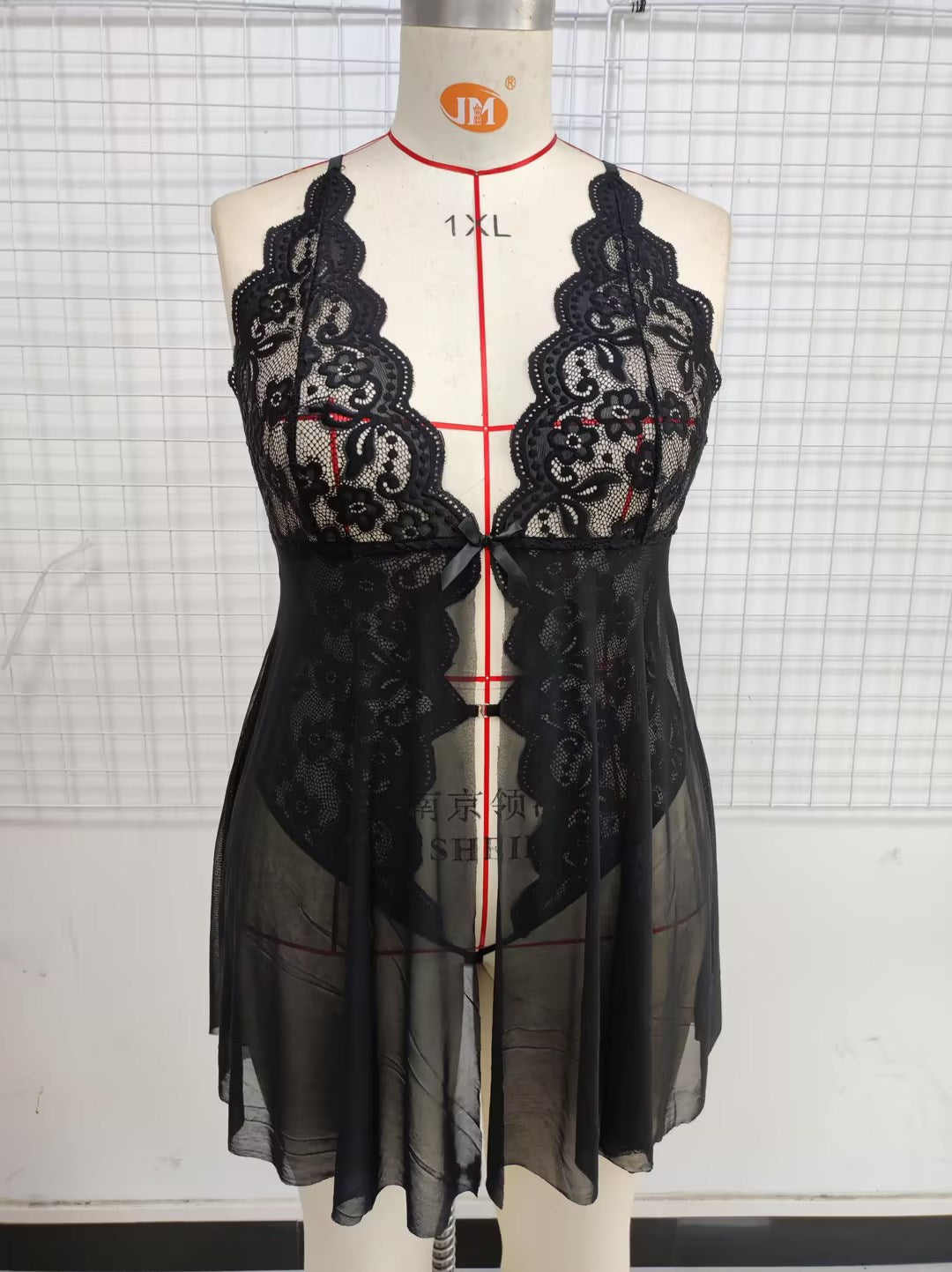 Freedombeauty | High-End New European and American Popular Plussize Women's Sexy Lingerie See-through Lace Open Crotch Jumpsuit plus Size