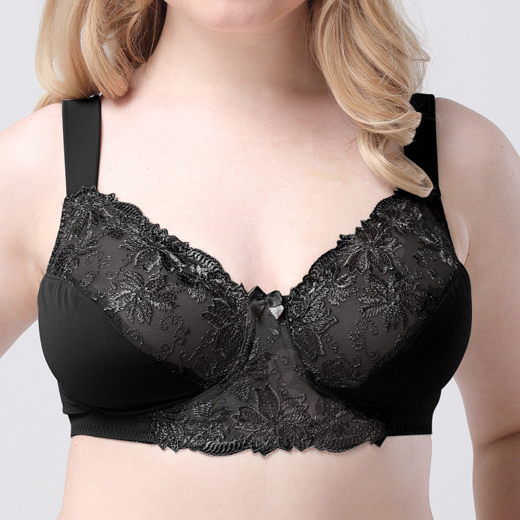 Freedombeauty | Wide Shoulder Strap Plump Girls Lace Underwear Women's Ultra-Thin Wireless plus Size Bra Bra European and American Style Sexy