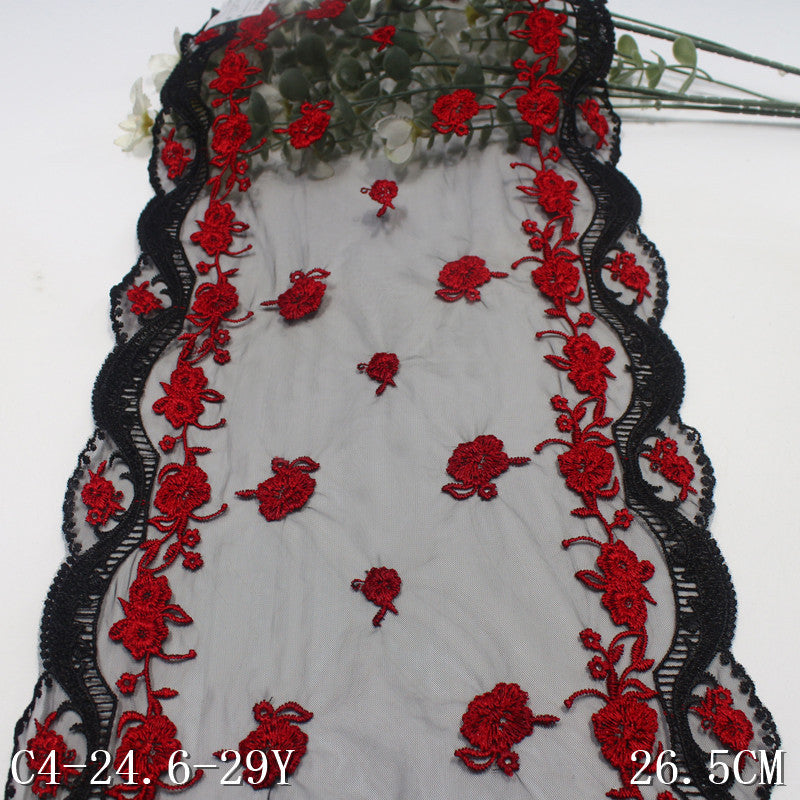 Freedombeauty | Black Red Bilateral Antique Floral Mesh Embroidery 26cm Curtain Sofa Cushion Lace Accessories DIY