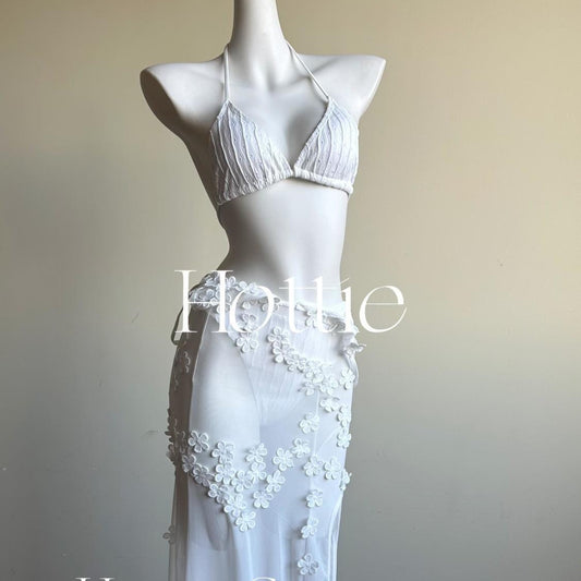 freedombeauty|[Moonlight Concerto] Pure Desire Semi-Transparent Beach Vacation Long Dress Bikini Sexy Swimsuit Cover-Up Island Vacation