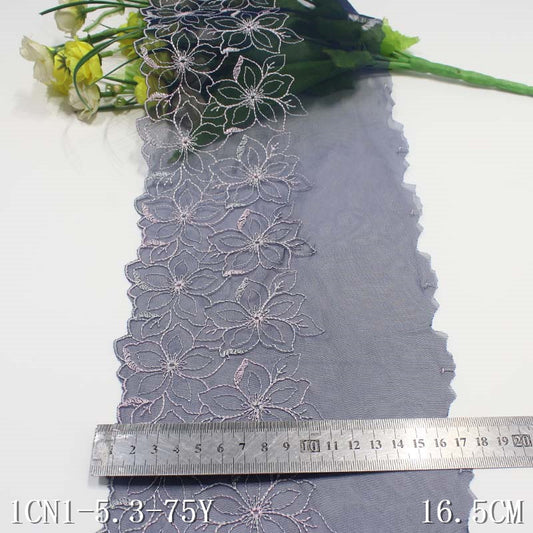 Freedombeauty | Blue Unilateral Polyester Thread Flowers Print Embroidery Lace DIY Curtain Sofa Cushion Lace Accessories