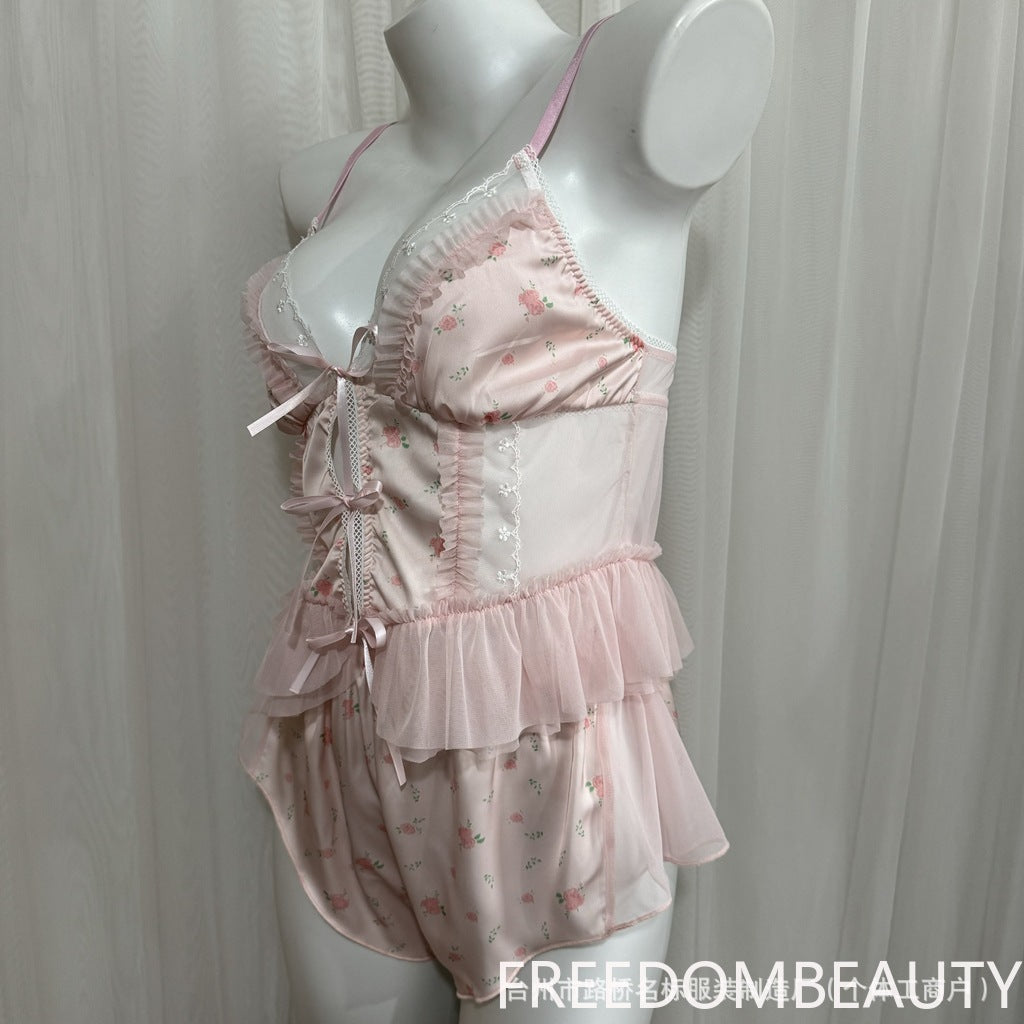 FREEDOMBEAUTY | 7118 suspender shorts summer new sweet loungewear pure desire simple suspender shorts pajama set