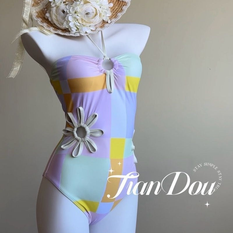freedombeauty|[Rainbow Bubbles] Summer High-Quality Sexy Hollow-Out Floral One-Piece Swimsuit Bikini Dopamine Pure Desire