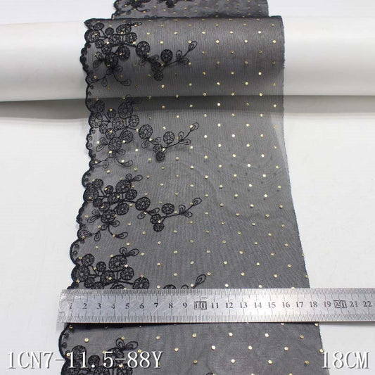 Freedombeauty | Black Classic Single Side Polyester Thread Spot Embroidery Lace DIY Accessories Curtain Mother Dress Lace