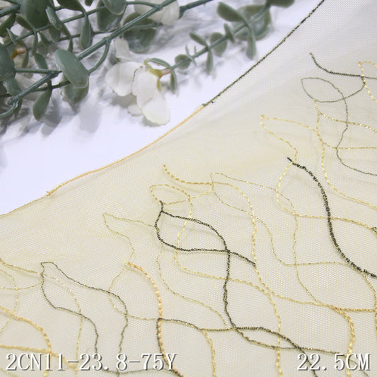 freedombeauty|Yellow Multi-Wave Line Mesh Embroidery 22cm Curtain Sofa Cushion Lace Trim DIY Accessories