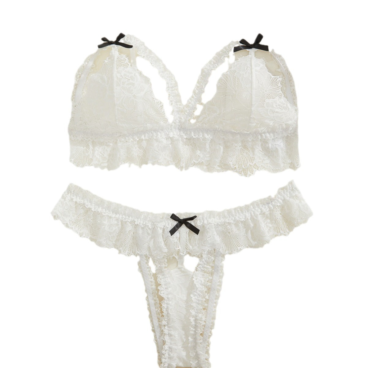 Freedombeauty | Popular Sexy Lingerie Sexy White Lace Small Bowknot French Sexy Lingerie Suit plus Size