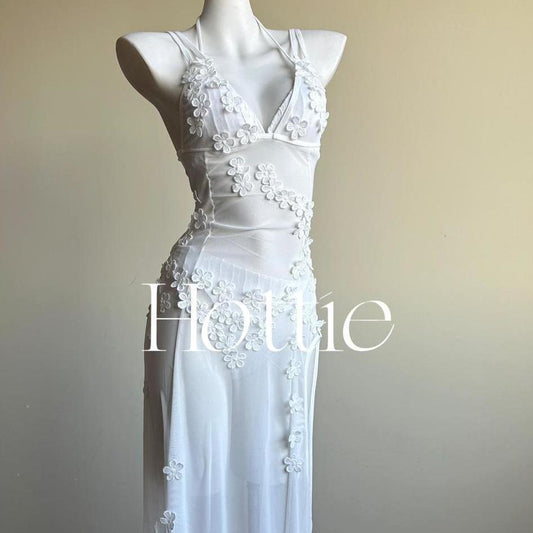 freedombeauty|[Moonlight Concerto] Pure Desire Semi-Transparent Beach Vacation Long Dress Bikini Sexy Swimsuit Cover-Up Island Vacation