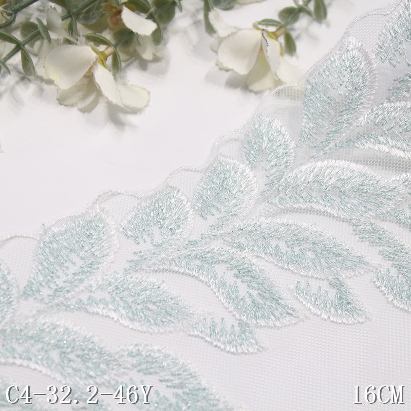 freedombeauty|White Single-Sided Vintage Silver Thread Leaf Mesh Embroidery Curtain Sofa Cushion Lace Trim DIY Accessories