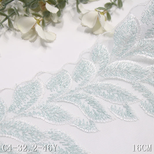 freedombeauty|White Single-Sided Vintage Silver Thread Leaf Mesh Embroidery Curtain Sofa Cushion Lace Trim DIY Accessories