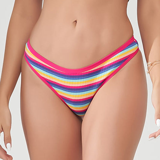Freedombeauty | European and American New Color Striped Sports Fitness T-Back Rainbow Thread Cotton Ladies Low Waist Sexy Panties