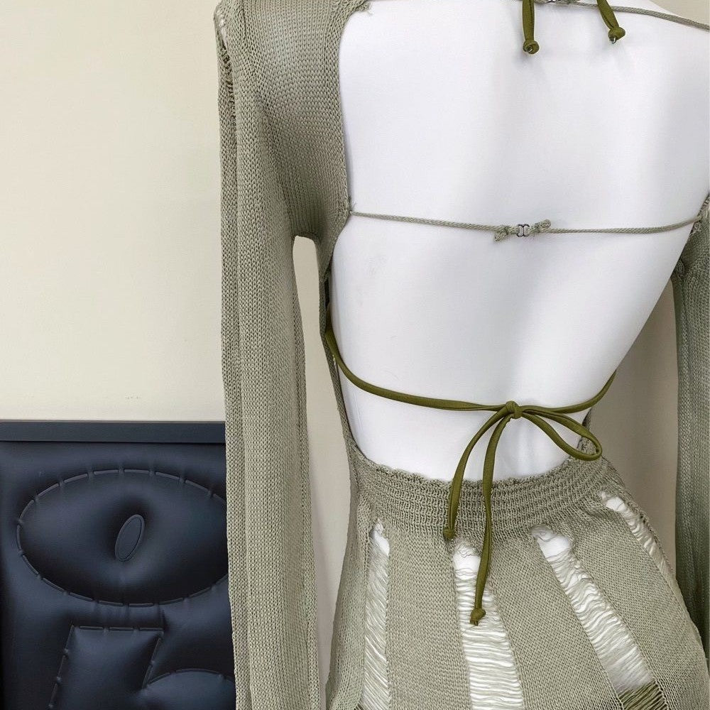 freedombeauty|[Bean Green] New 2023 Sexy Girl Sexy Two-Piece Cover-Up Bikini Swimsuit Set Small Chest Slimming Cover-Up