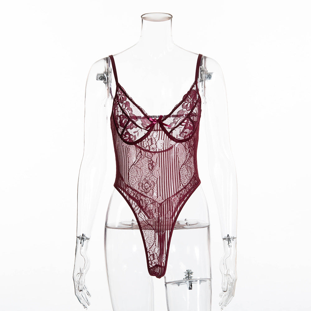 Freedombeauty | New lace mesh splicing  bodysuit gathering women's  bodysuit 2978