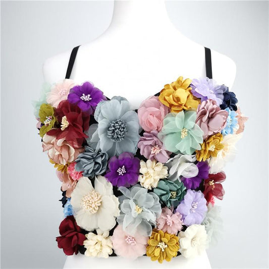 freedombeauty｜Designer flower color matching short soft fairy air suspender body sculpting performance suit with chest pad bra DB961