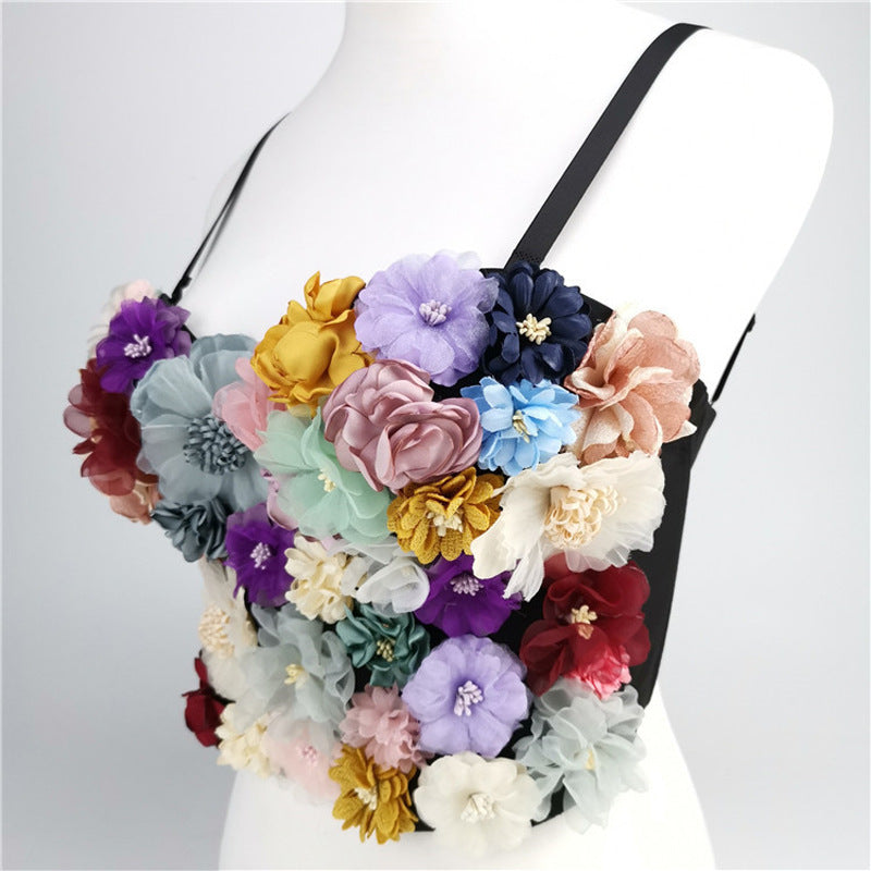 freedombeauty｜Designer flower color matching short soft fairy air suspender body sculpting performance suit with chest pad bra DB961