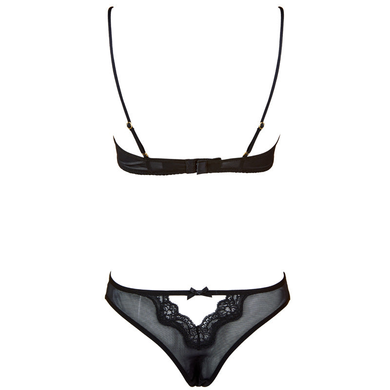 FREEDOMBEAUTY | FQ2575 Sexy lace hollowed-out steel ring transparent thin underwear beautiful back two wear mesh see-through bra set black