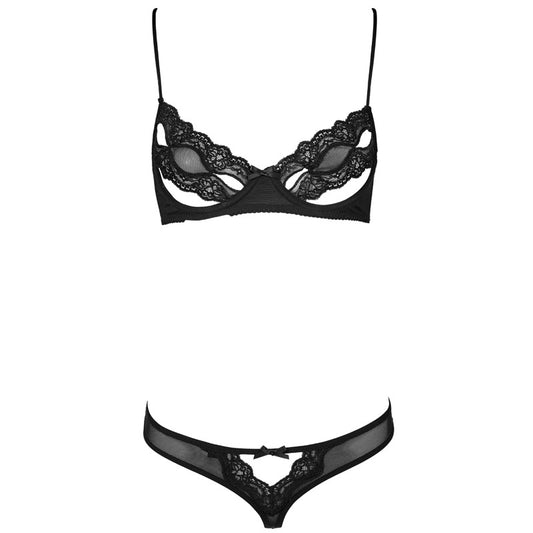 FREEDOMBEAUTY | FQ2575 Sexy lace hollowed-out steel ring transparent thin underwear beautiful back two wear mesh see-through bra set black