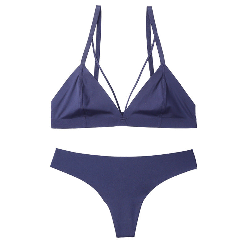 FREEDOMBEAUTY | French rimless bralette underwear women's ultra-thin summer triangle cup thin seamless bra thong set