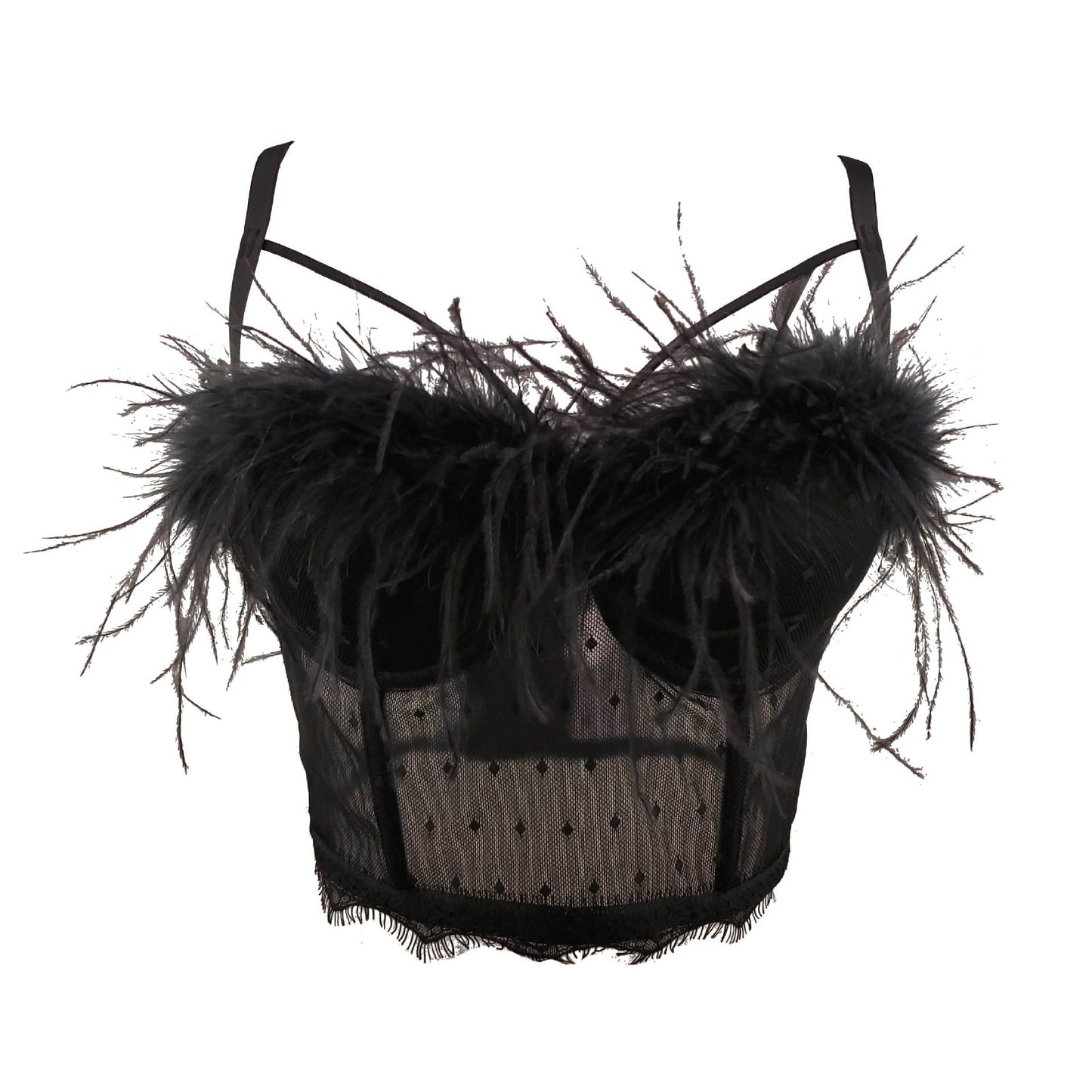 FREEDOMBEAUTY | Solid color mesh lace feather suspender vest 19 temperament vest tube top women can wear sexy lace