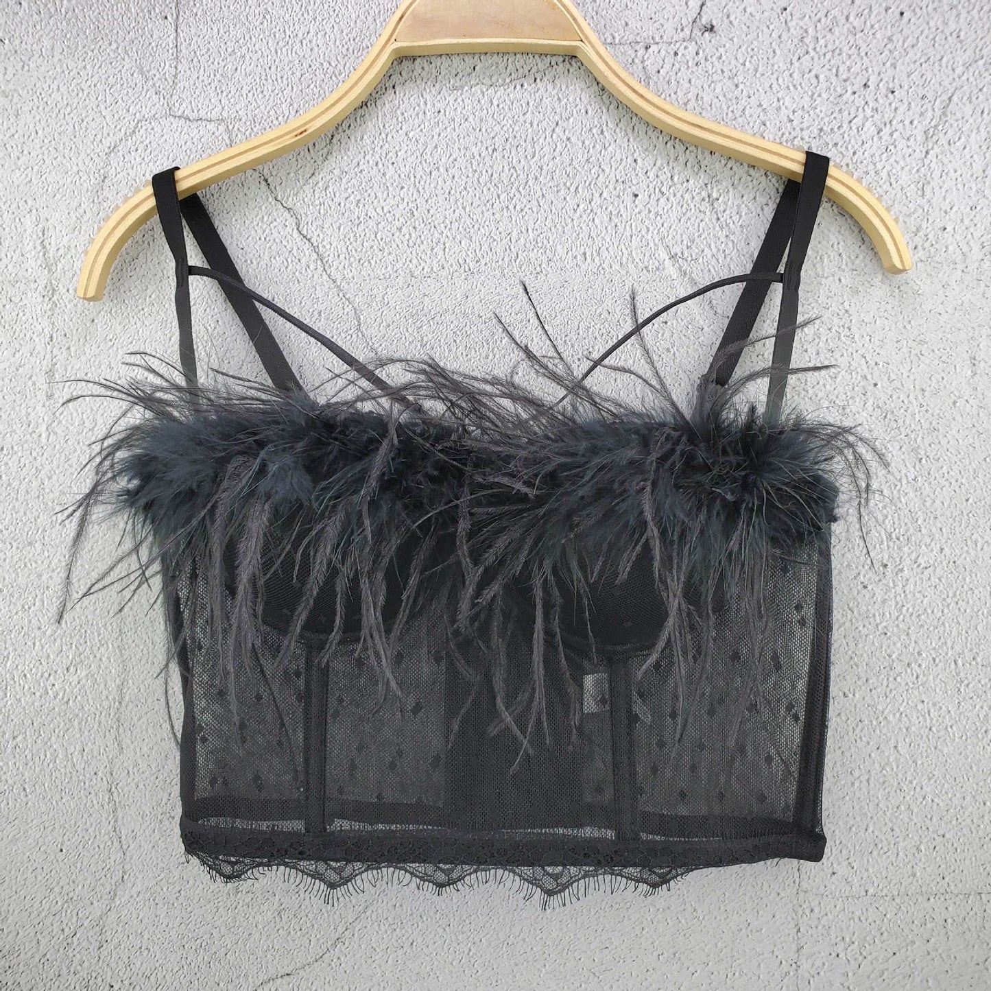 FREEDOMBEAUTY | Solid color mesh lace feather suspender vest 19 temperament vest tube top women can wear sexy lace