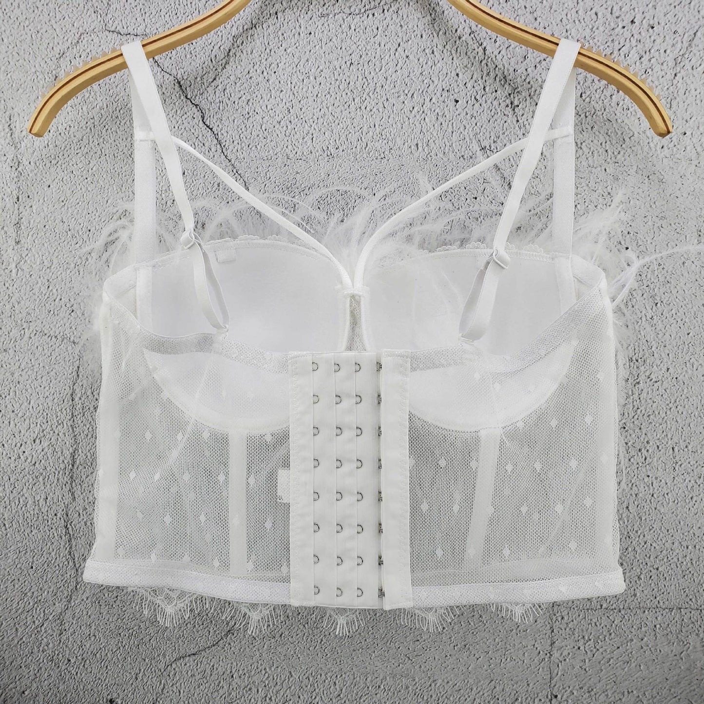 FREEDOMBEAUTY | Solid color mesh lace feather suspender vest 19 temperament vest tube top women can wear sexy lace