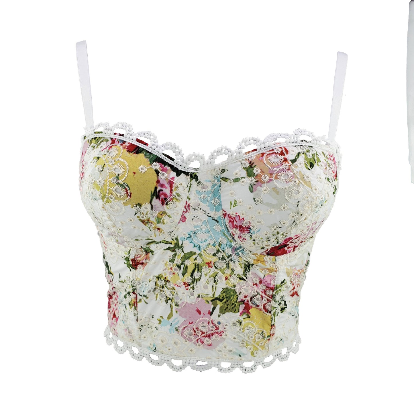 FREEDOMBEAUTY | Spring and Summer Cotton Printing with Chest Pad Suspender Outside Wear Youth Open Navel Inside Women's Cotton Vest Top Sexy Hollow