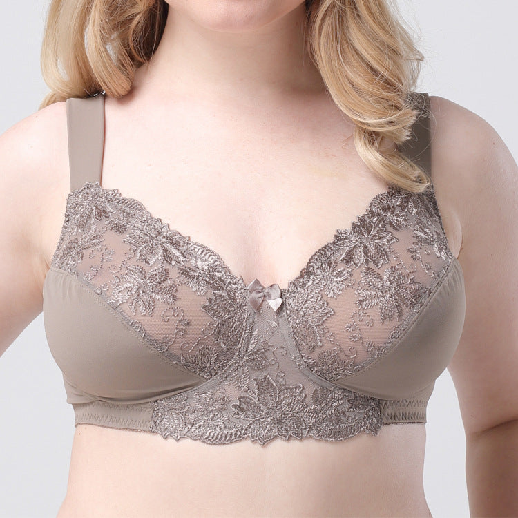Freedombeauty | Wide Shoulder Strap Plump Girls Lace Underwear Women's Ultra-Thin Wireless plus Size Bra Bra European and American Style Sexy
