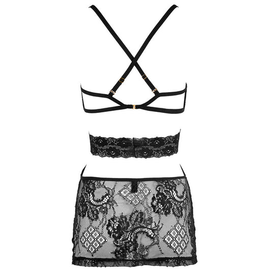 FREEDOMBEAUTY | FQ2661 Sexy non-elastic lace nightdress steel ring half cup suspender waist hollow pajamas women's black thin perspective