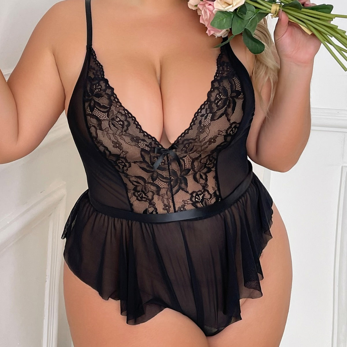 Freedombeauty | European and American Supply New plus Size Sexy Lingerie Lace Seduction Jumpsuit plus Size