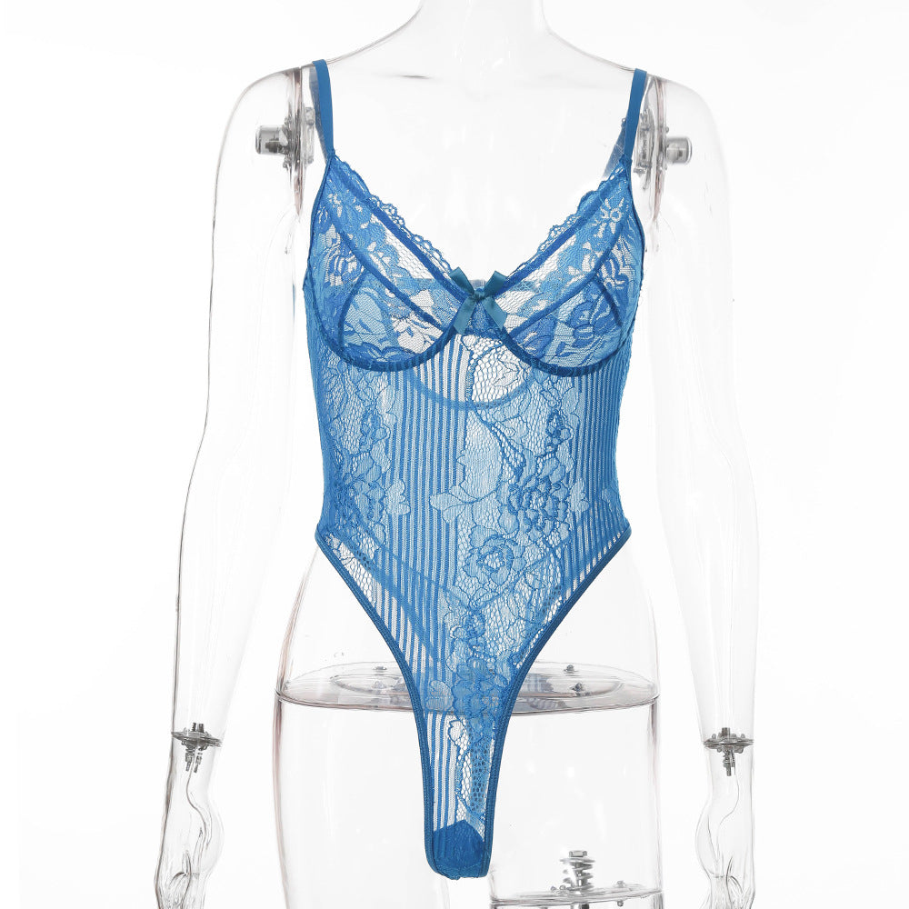 Freedombeauty | New lace mesh splicing  bodysuit gathering women's  bodysuit 2978