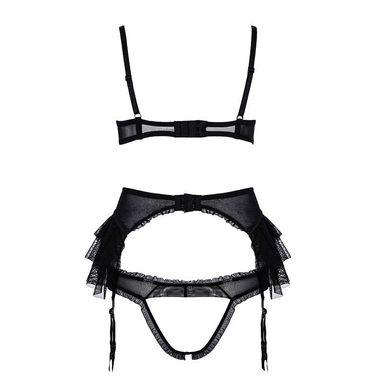 FREEDOMBEAUTY | FQ2522 Vacuum Bra Set Sexy Tulle Steel Rim Transparent Underwear Waist Garter Accessories Black